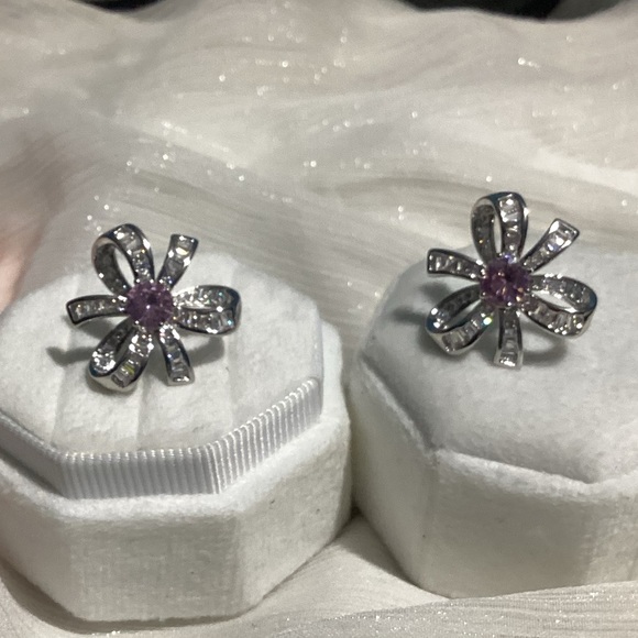 🌸Luxurious Pink Sapphire and Diamond Baguette Cherry Blossom Stud Earrin… - Picture 8 of 16